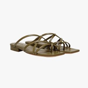 Vince Olive Leather Strappy Flat Zita Slide Square Toe Sandals Size 9
